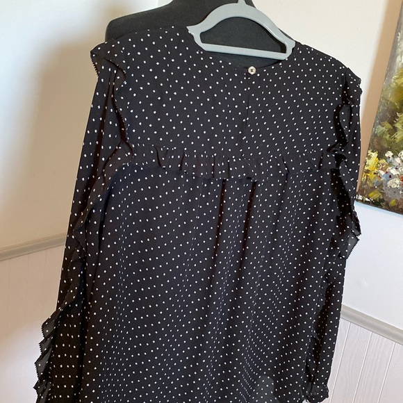 Michael Kors Women's Lg Semi Sheer Blouse Ruffle Long Sleeve Stars Print - Picture 4 of 9